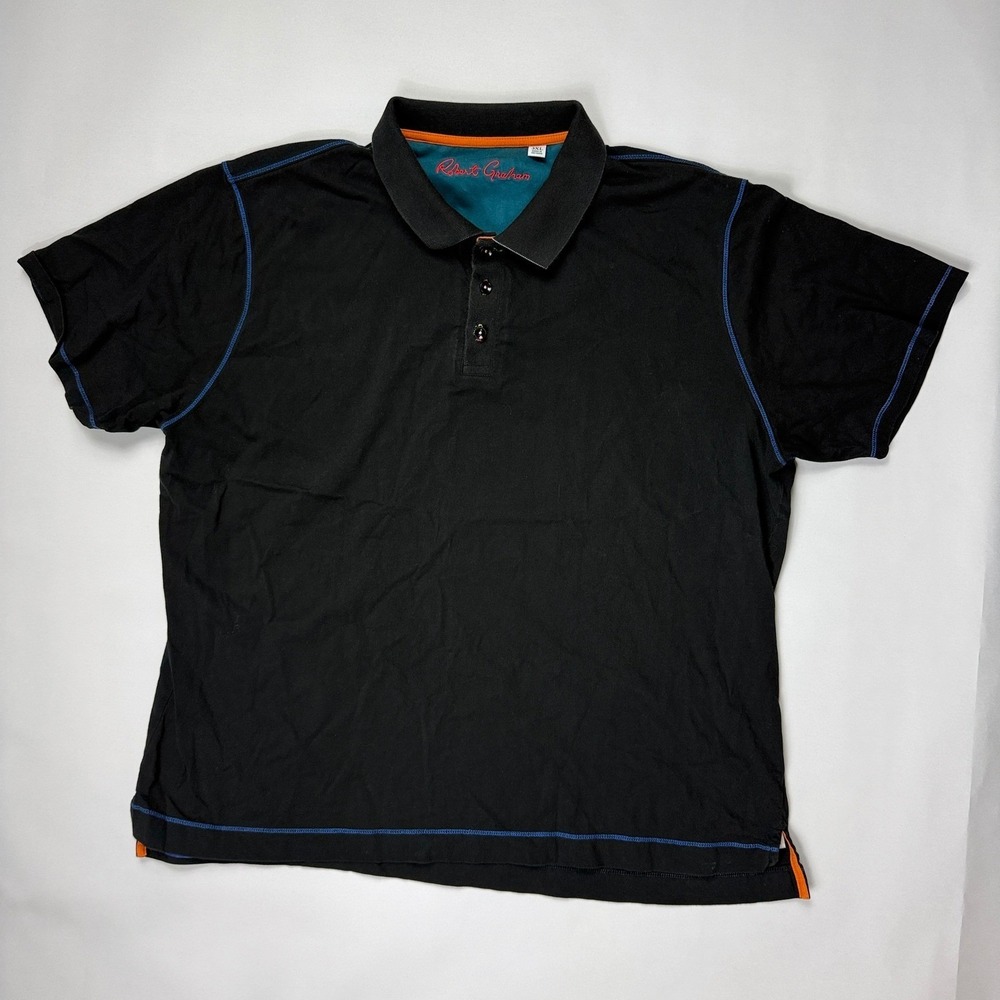 Robert Graham Mens Polo Shirt 3XL Fits‎ XL Black Paint Splatter Collar Cotton